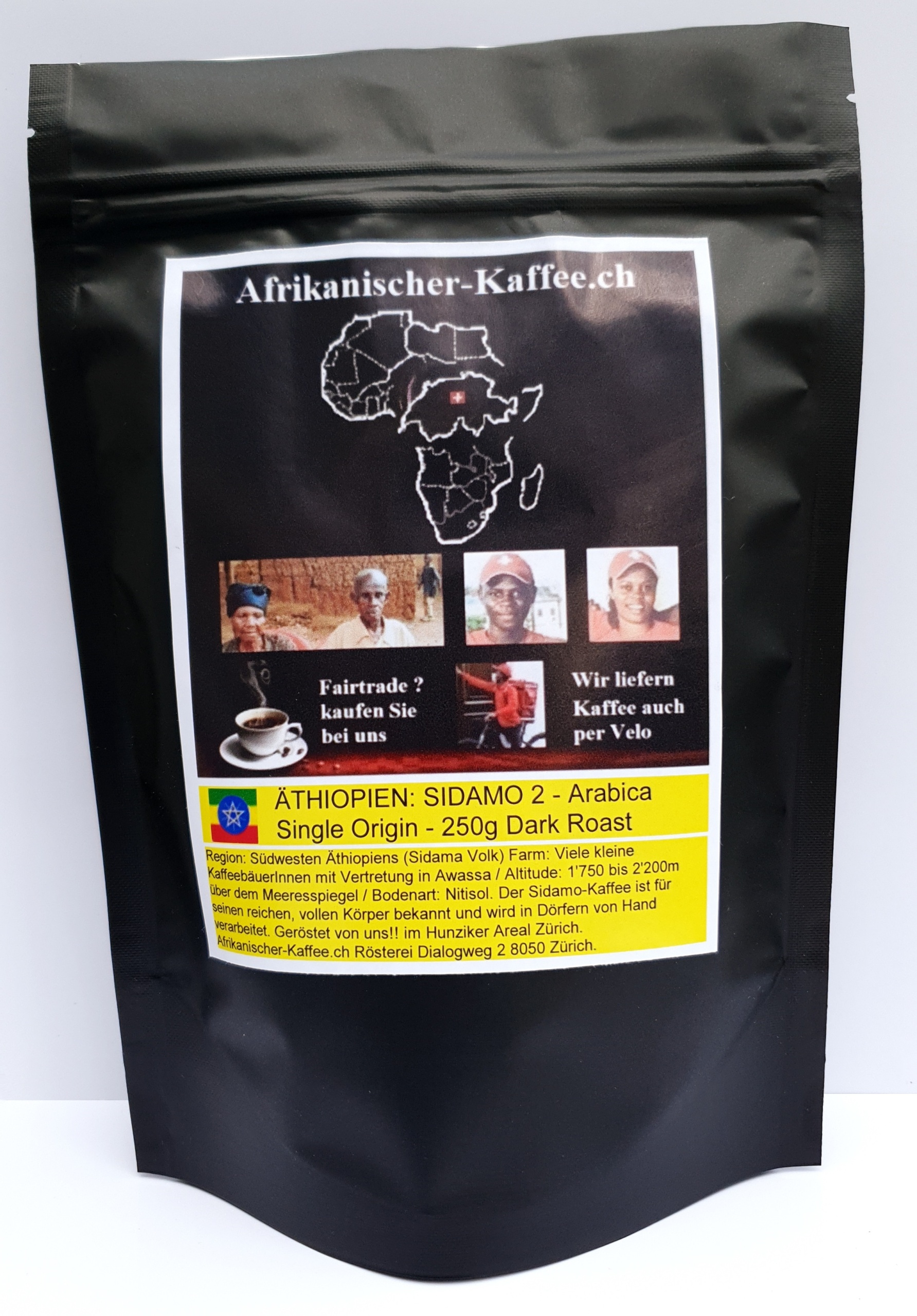Im Beutel: ÄTHIOPISCHER KAFFEE SIDAMO 2 - Arabica Single Origin - (Sidama Volk) 250g - Bio Organic zertifiziert und Fair gehandelt