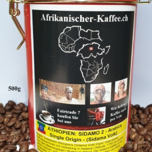 In Dosen: ÄTHIOPIEN KAFFEE SIDAMO 2 - Arabica  Single Origin - (Sidama Volk) 500g - Bio Organic zertifiziert und Fair