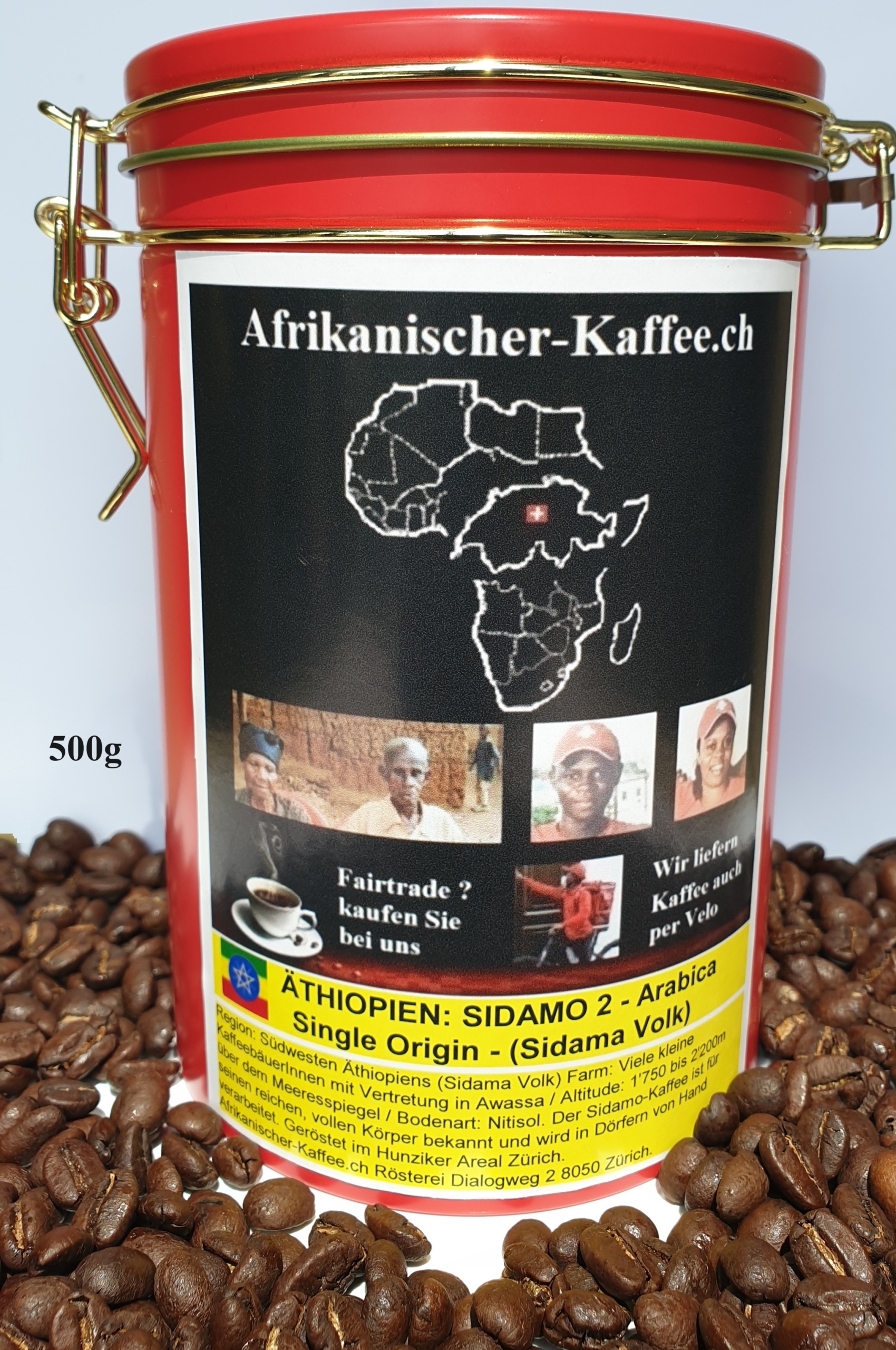 In Dosen: ÄTHIOPIEN KAFFEE SIDAMO 2 - Arabica Single Origin - (Sidama Volk) 500g - Bio Organic zertifiziert und Fair