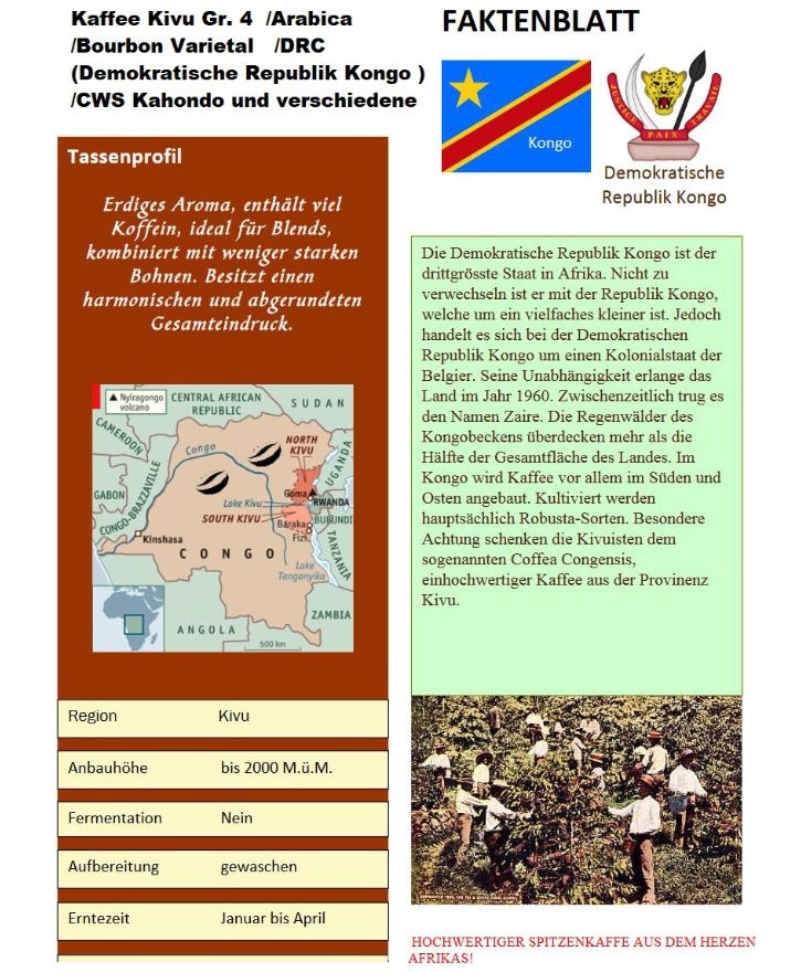 Im-Beutel: Kaffee aus Kongo : Kongo Kaffee Kivu Gr. 4 - Single Origin - Arabica 250g ( Demokratische Republik Kongo / Congo) – Bild 2