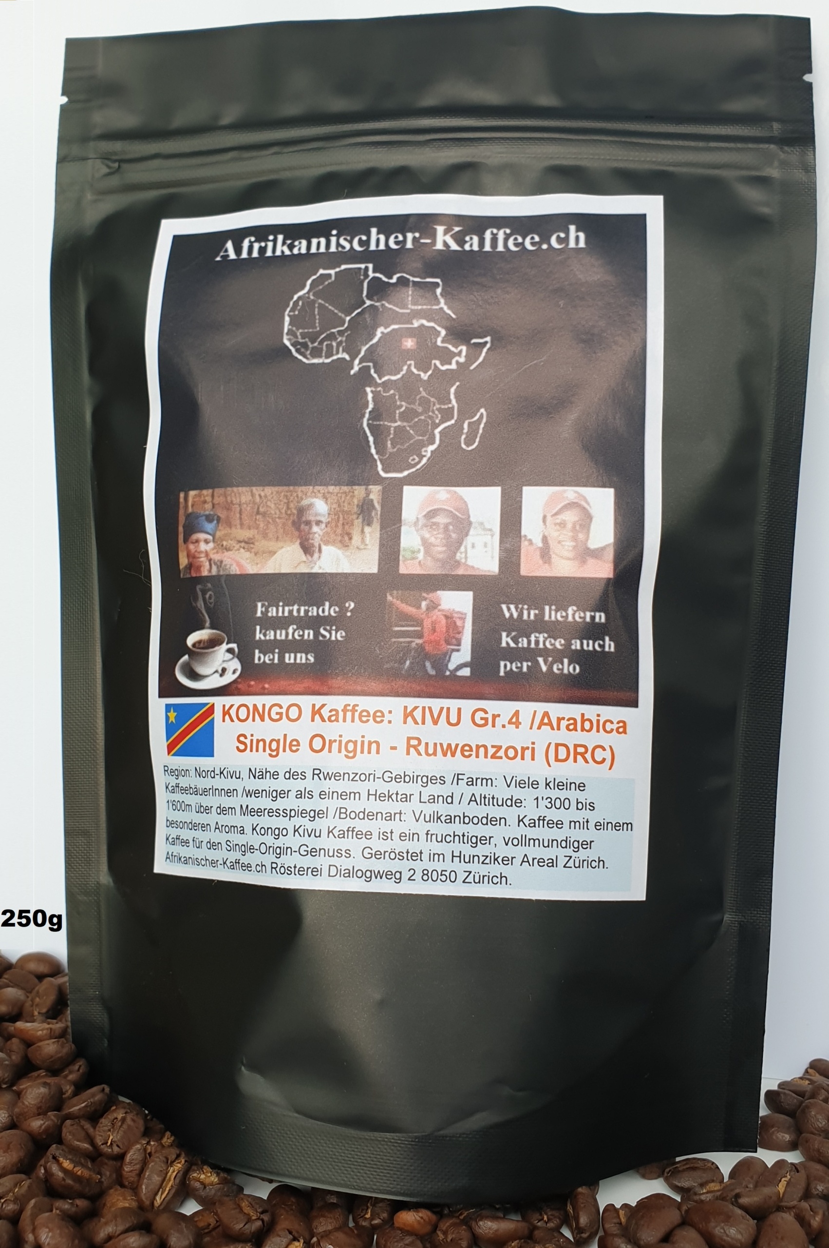 Im-Beutel: Kaffee aus Kongo : Kongo Kaffee Kivu Gr. 4 - Single Origin - Arabica 250g ( Demokratische Republik Kongo / Congo)