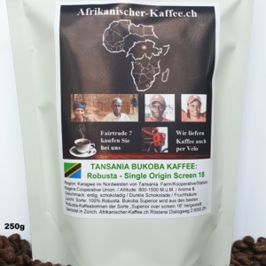 Im-Beutel: (Tansania Kaffee) Tanzania Bukoba Robusta Screen 18 - 250g Kaffee-Regionen: Kagera - Nordwestlichen Hochland Tansanias