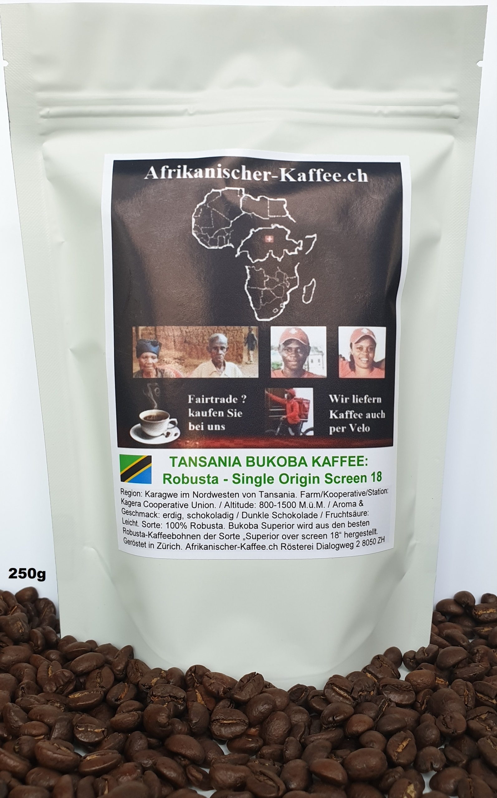 Im-Beutel: (Tansania Kaffee) Tanzania Bukoba Robusta Screen 18 - 250g Kaffee-Regionen: Kagera - Nordwestlichen Hochland Tansanias