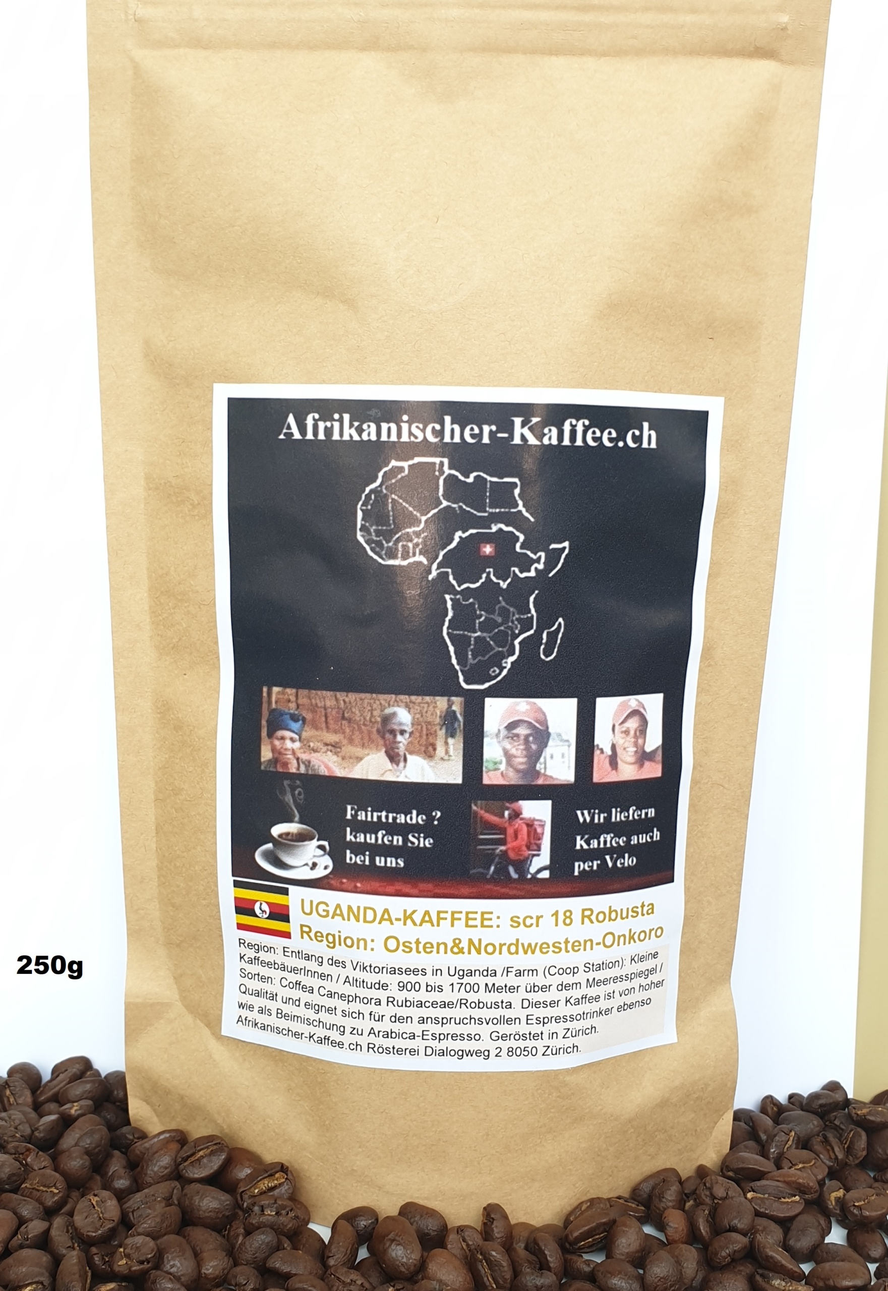 Im-Beutel: Kaffee aus Uganda : Uganda natural Robusta Screen 18 - 250g Kaffee-Regionen: Osten und Nordwesten (Onkoro)