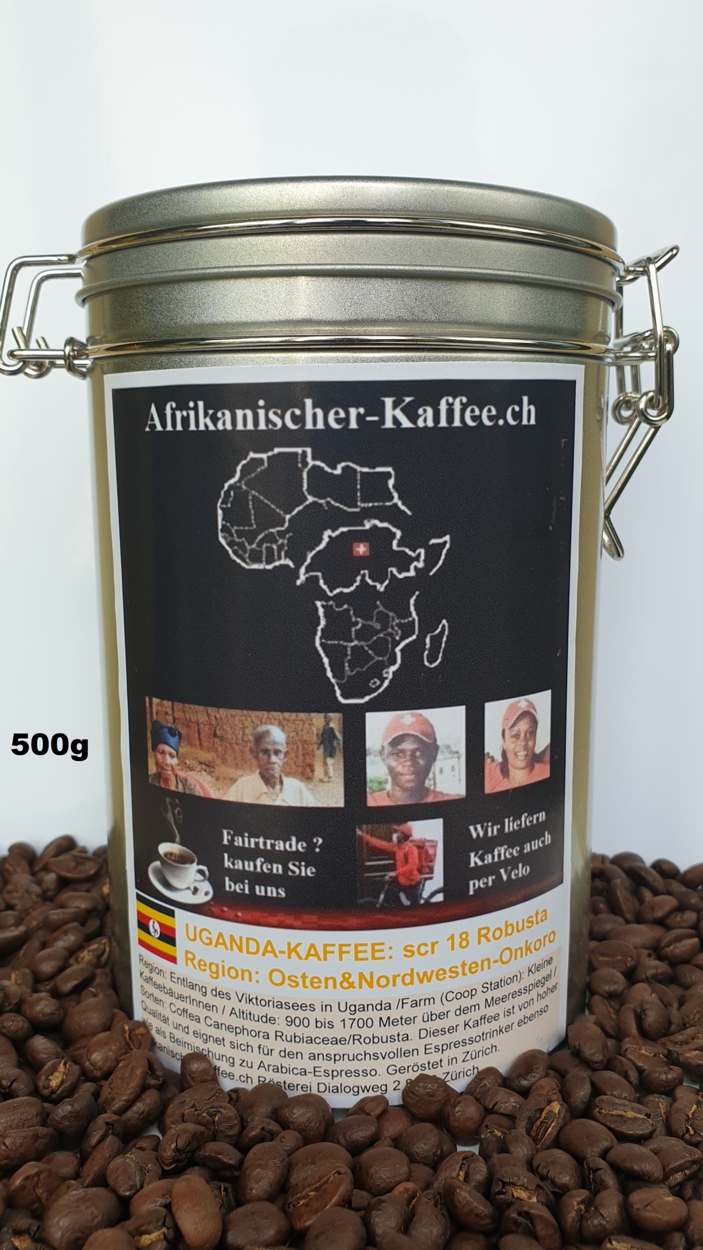 In-Dosen: Kaffee aus Uganda : Uganda natural Robusta Screen 18 - 500g Kaffee-Regionen: Osten und Nordwesten (Onkoro)